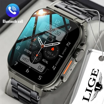 LIGE 로컬 음악 연결 TWS 스마트워치, AMOLED HD 화면 스마트 워치, 남성 스포츠, 블루투스 통화, 600 mA 배터리