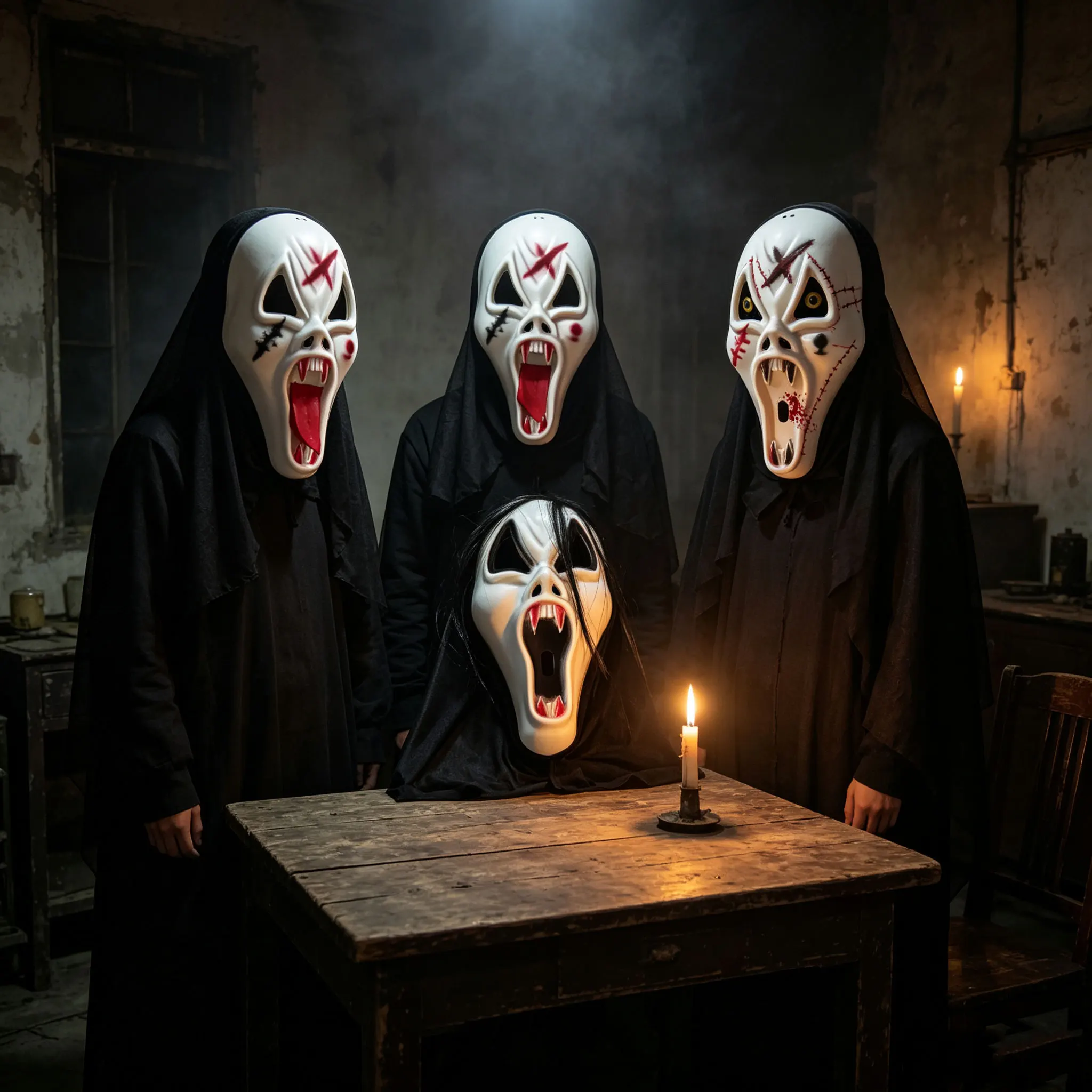 Halloween Creepy Ghost Face Mask for Adult Scary Vampire Fangs Mask Horror Costume Prop for Masquerade Haunted House Cosplay