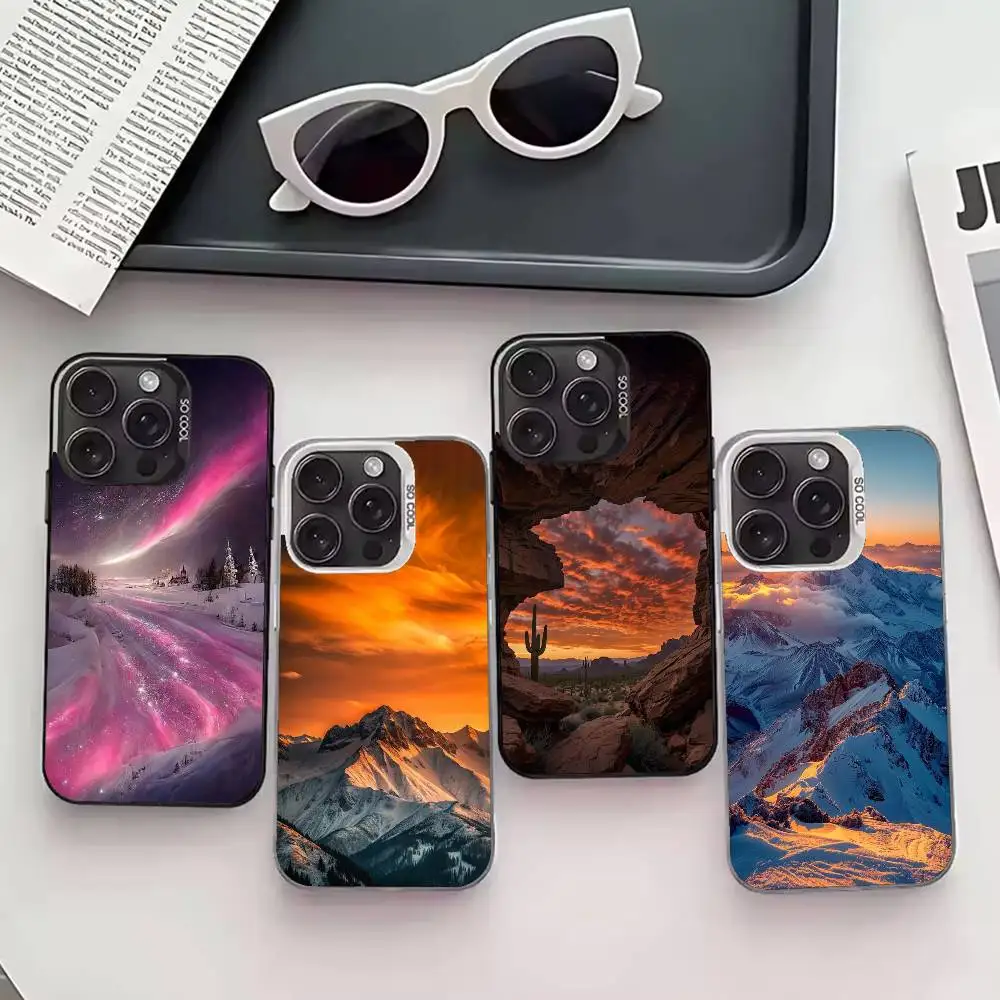 

Mountains landscape Travel Phone Case For iPhone 17,16,15,14,13,12,11 Plus,Pro Max,XS,Colored silver phone case