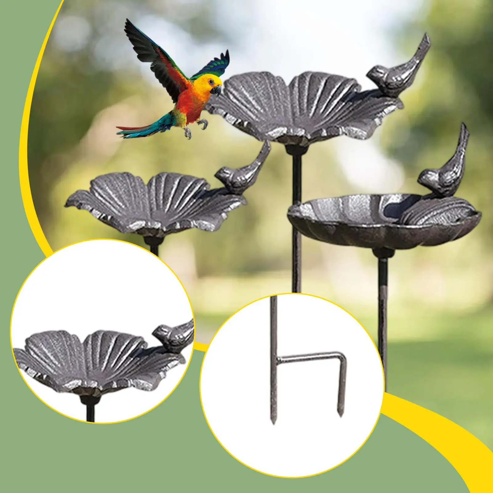 

Birdbath Feeder Bowl Iron Stake Stand for Outdoor Garden Birds Bath Fence Deck Porch Patio Housewarming Ornament
