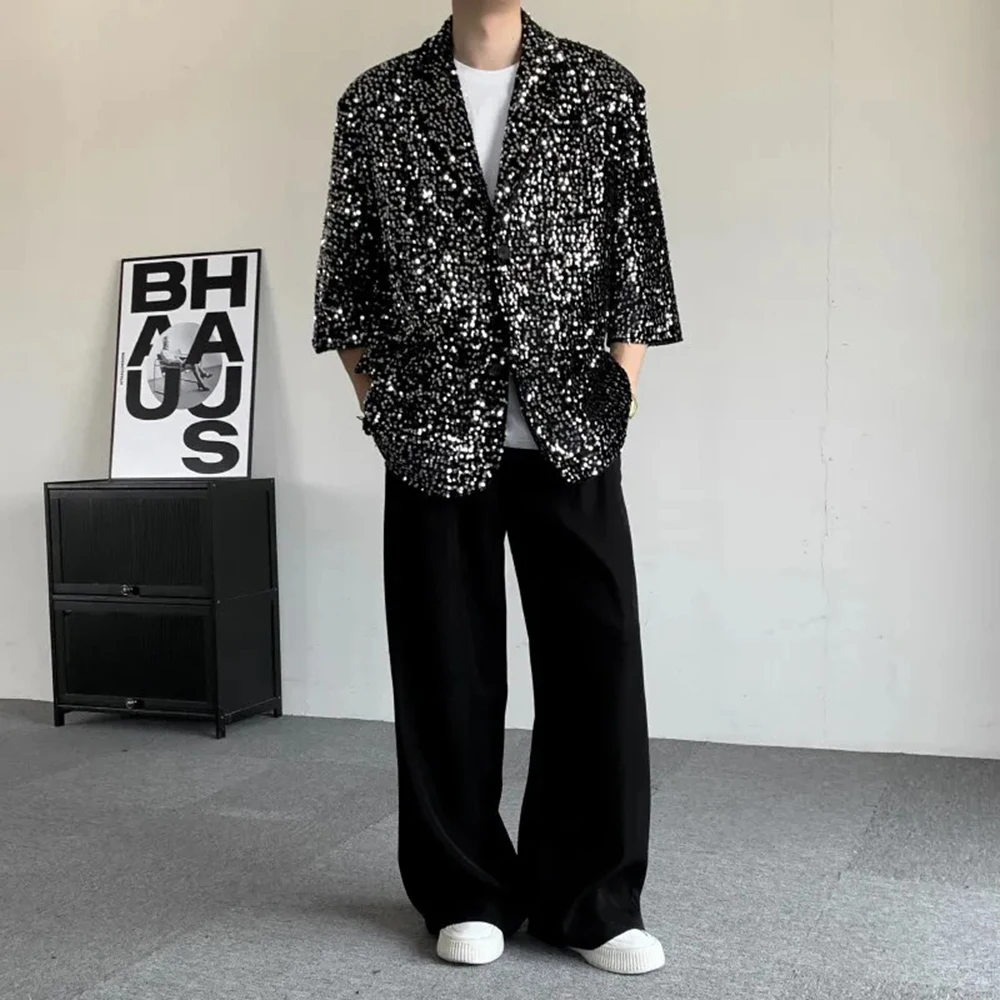 Mens Dj Sequined Y2k Jacket Summer Fashion Niche Designer Nightclub Stage Performance Long Sleeved Top Men'S Clothing 2026 New