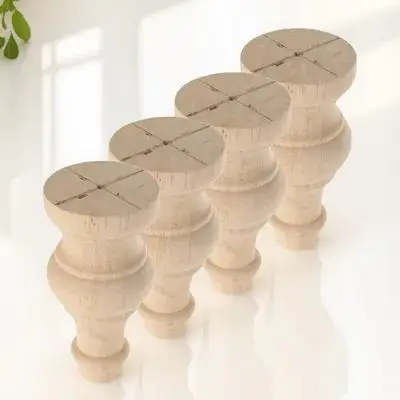 4本セット、天然無垢材を使用した家具用脚。装飾的なヴィンテージ風の木製テーブル脚で、ソファ、ドレッサー、コーヒーテーブル、キャビネットなどに。ラスティックな雰囲気。