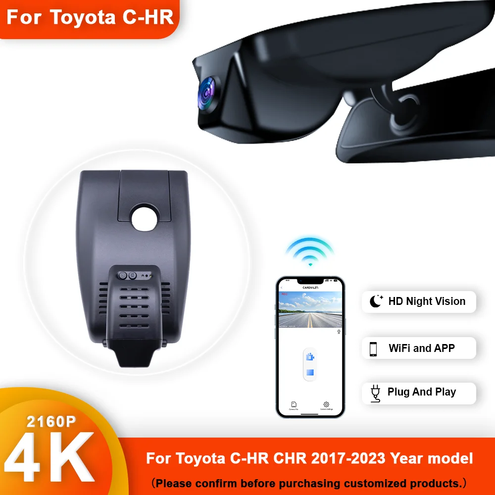 

Customized 4K HD 2160P Plug and play DashCam For Toyota C-HR CHR 2017 2018 2019 2020 Year model Front and Rear WIFI APP Car Dvr