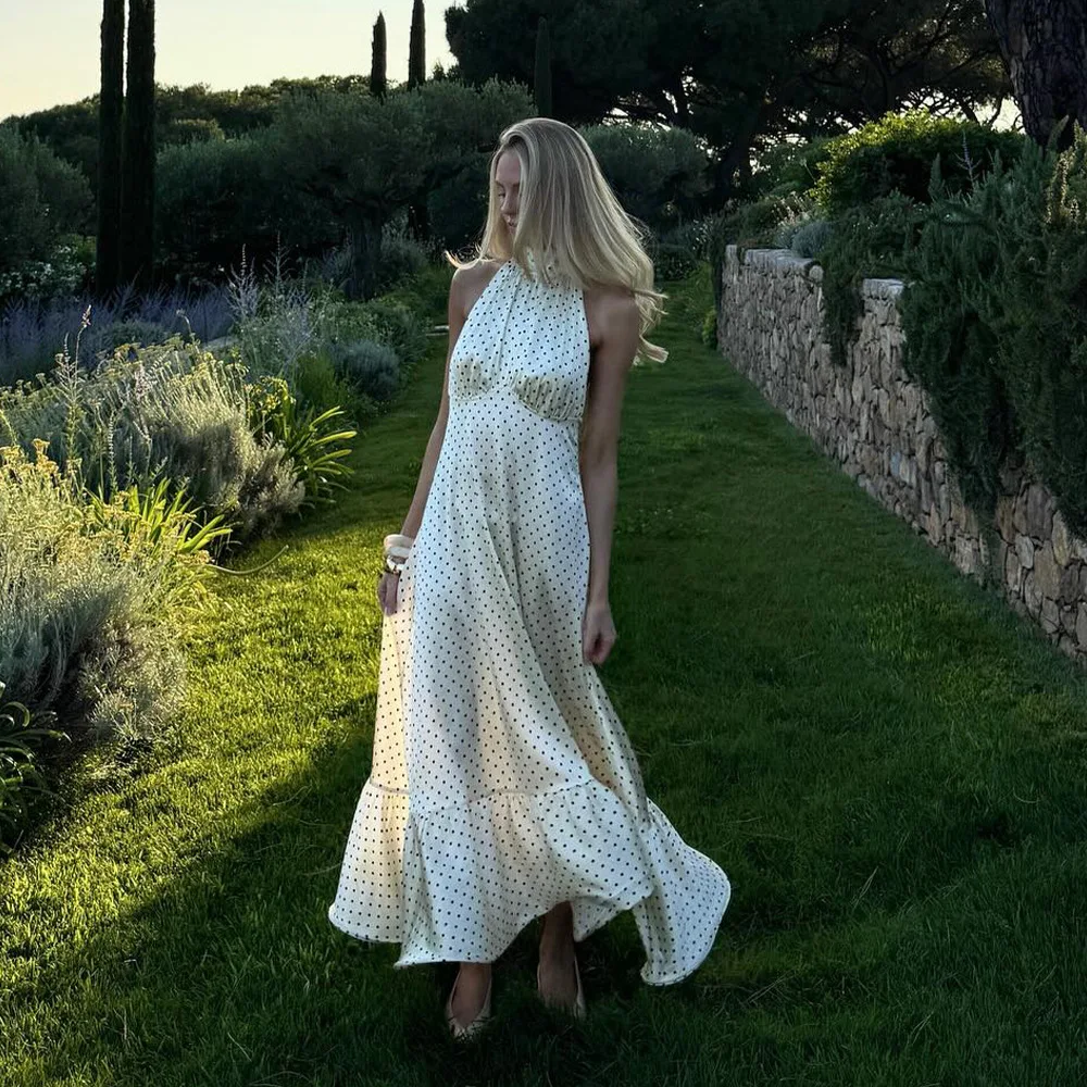 セクシーなエレガントな水玉模様のサテンラップドレス、ハイウエスト、スリム、夏用、ワンピース、ネックレス付き、ウエストシェイプ...