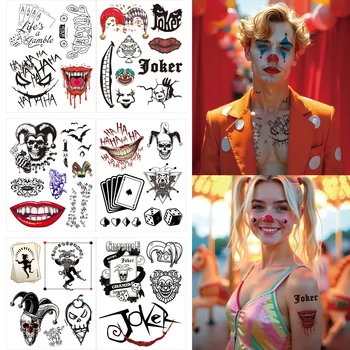 6 uds The Joker Suicide Squad pegatinas de tatuaje temporal pegatinas de tatuaje de póker disfraz de payaso accesorios de Cosplay decoración de fiesta de terror