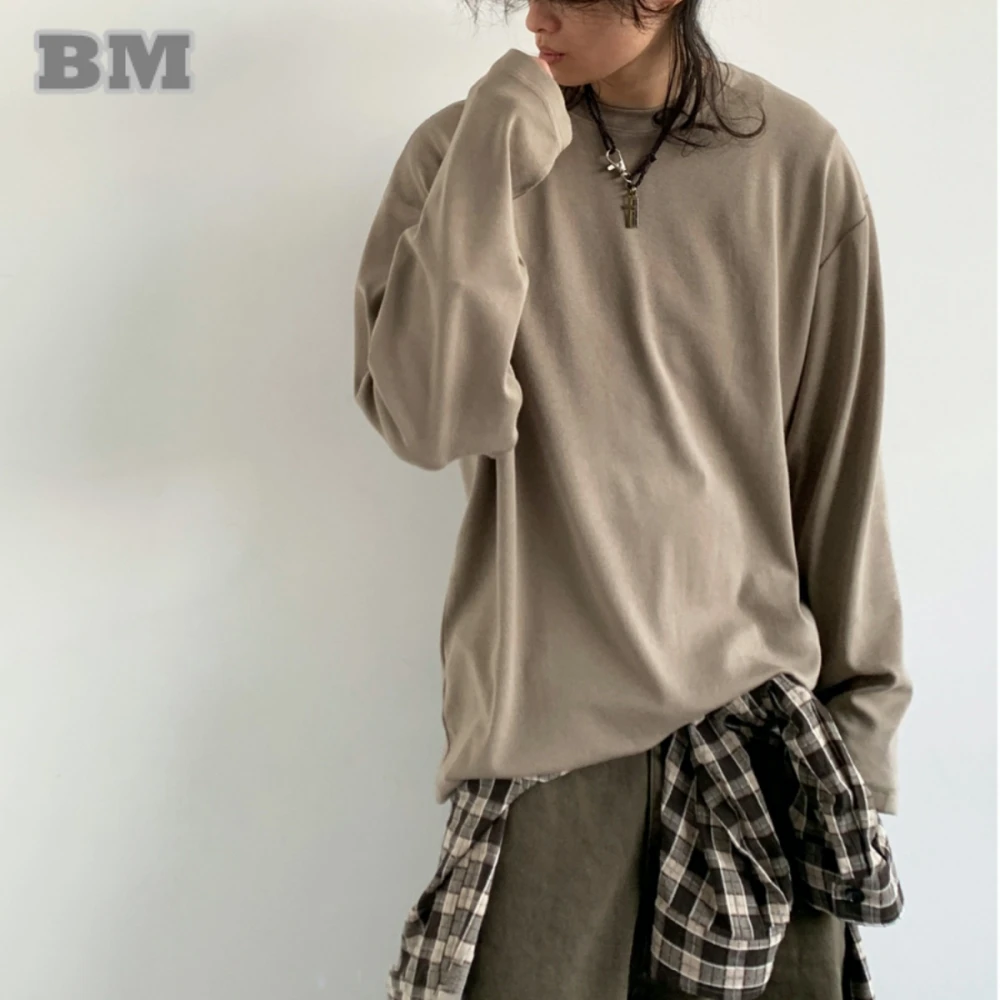 

Mens Womens College Style Long Sleeve T-Shirt Round Neck Sweatshirt Thin Pullover Simple Basic Top Solid Color Versatile Spring
