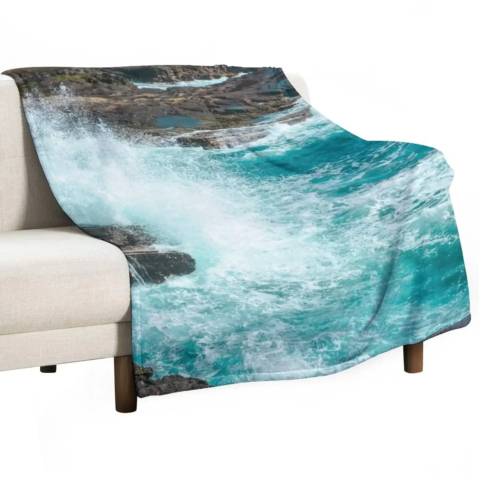 New Cliffside Turquoise Blue Ocean Shore Waves Throw Blanket Sofas Luxury Brand for sofa Blankets