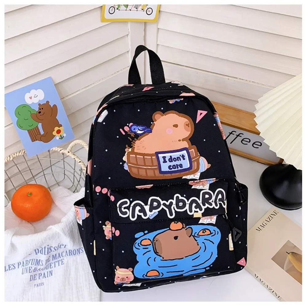 حقيبة ظهر كابيبارا كارتونية لطيفة قابلة للتنفس وخفيفة الوزن للغاية حقيبة مدرسية للطلاب من النايلون بسعة كبيرة #4