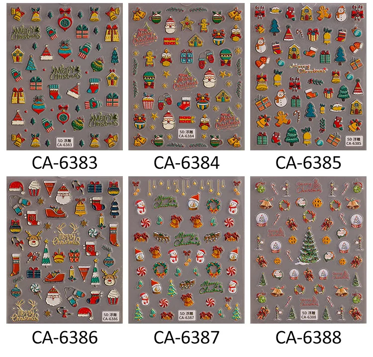 5D Рождественские наклейки для дизайна ногтей Санта-Клауса Лось Снежное дерево Снеговик Маленькие колокольчики Наклейки для ногтей Зимний Новый год Маникюр Декор