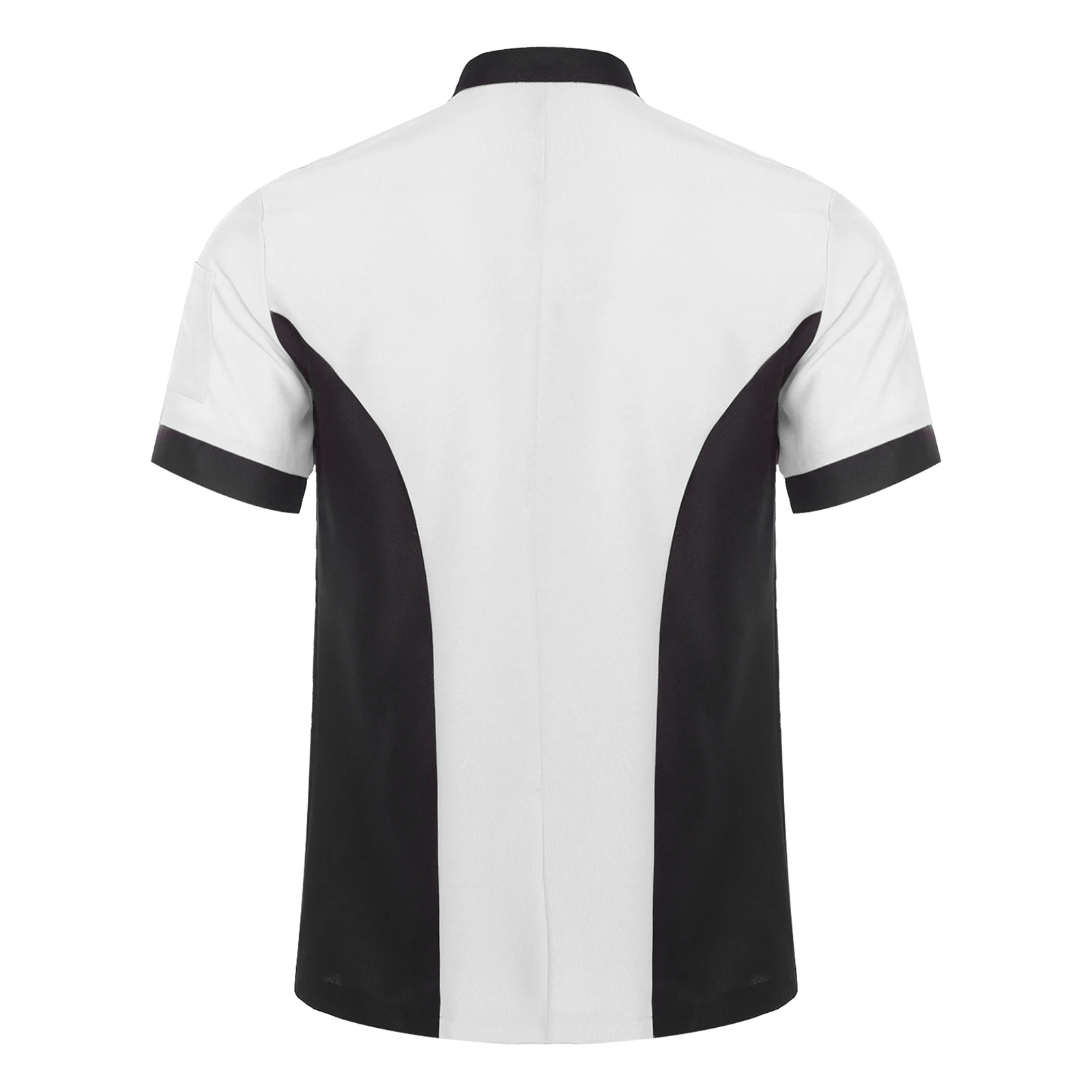 大人男性女性キッチン作業服シェフジャケット半袖カラーブロッククックコートレストラン食堂ウェイター作業服