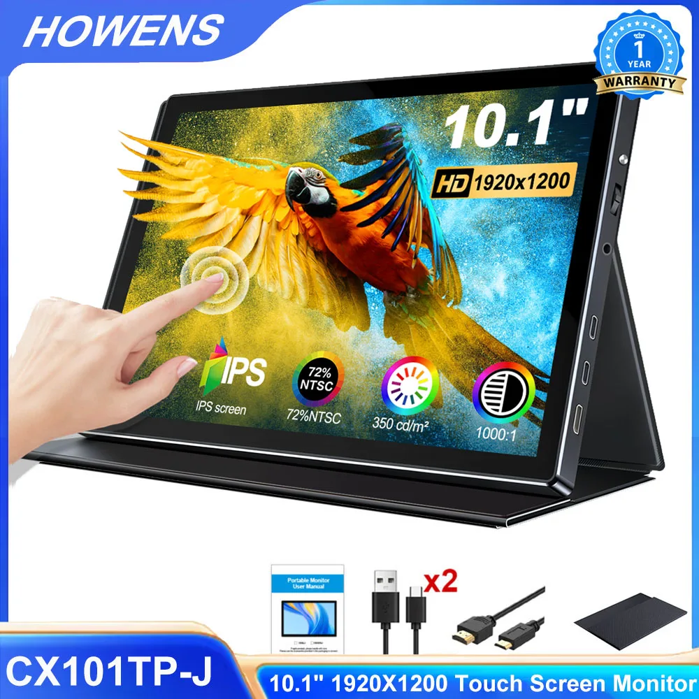 HOWENS Portable Monitor Screen  10.1 Inch 60Hz 1920*1200 520cd/ Brightness 3ms Response Portable Indurtrial Display for Game