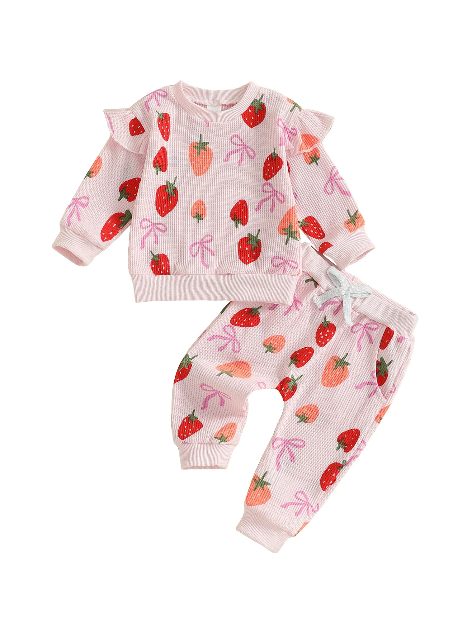 

Очаровательный осенний ансамбль для маленьких девочек, стильный свитер с вишневым узором, одинаковые брюки с карманами, костюм из двух предметов