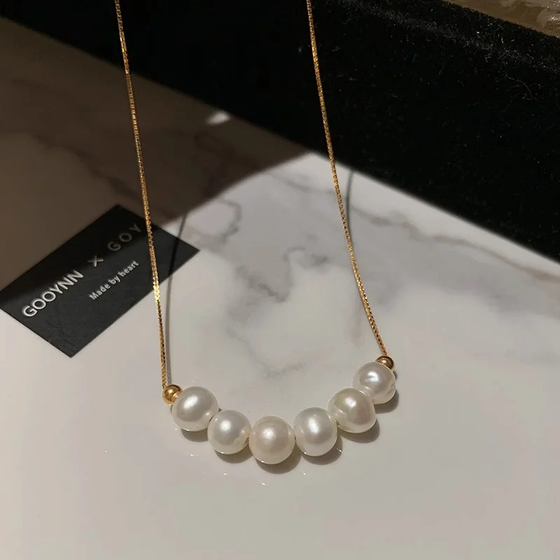 Natural Freshwater Baroque Pearl Necklace for Women Vintage Fashion OL All-match Daily Jewelry Charming Collarbone Chain