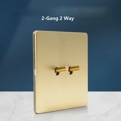 Gold Stainless Steel Panel Wall Light 1-4 Gang 2 Way Toggle Switch EU Socket For Home Improvement