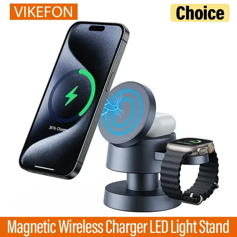 磁気ワイヤレス充電器-ledライトスタンド-magsafe対応-iphone-17-16-15-14-13-12-apple-watch-9-8-airpods-pro-急速充電ステーション