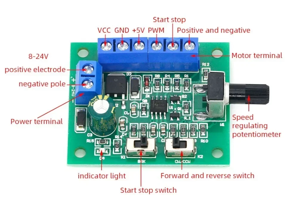 NEW PWM speed controller brushless DC motor driver board regulator plate governor module PWM monitor DC8-24V with drive