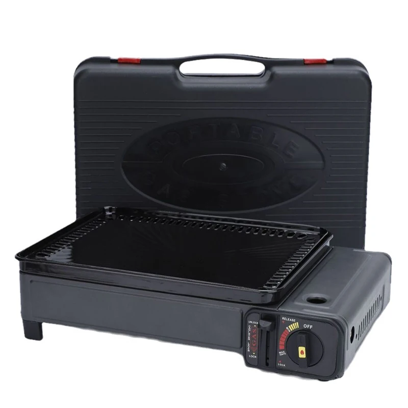 Portable Outdoor Cooking Gas Stove Camping Roast Meat BBQ Dual Use Tabletop Cassette Grill With Grill Mesh and Baking Pan