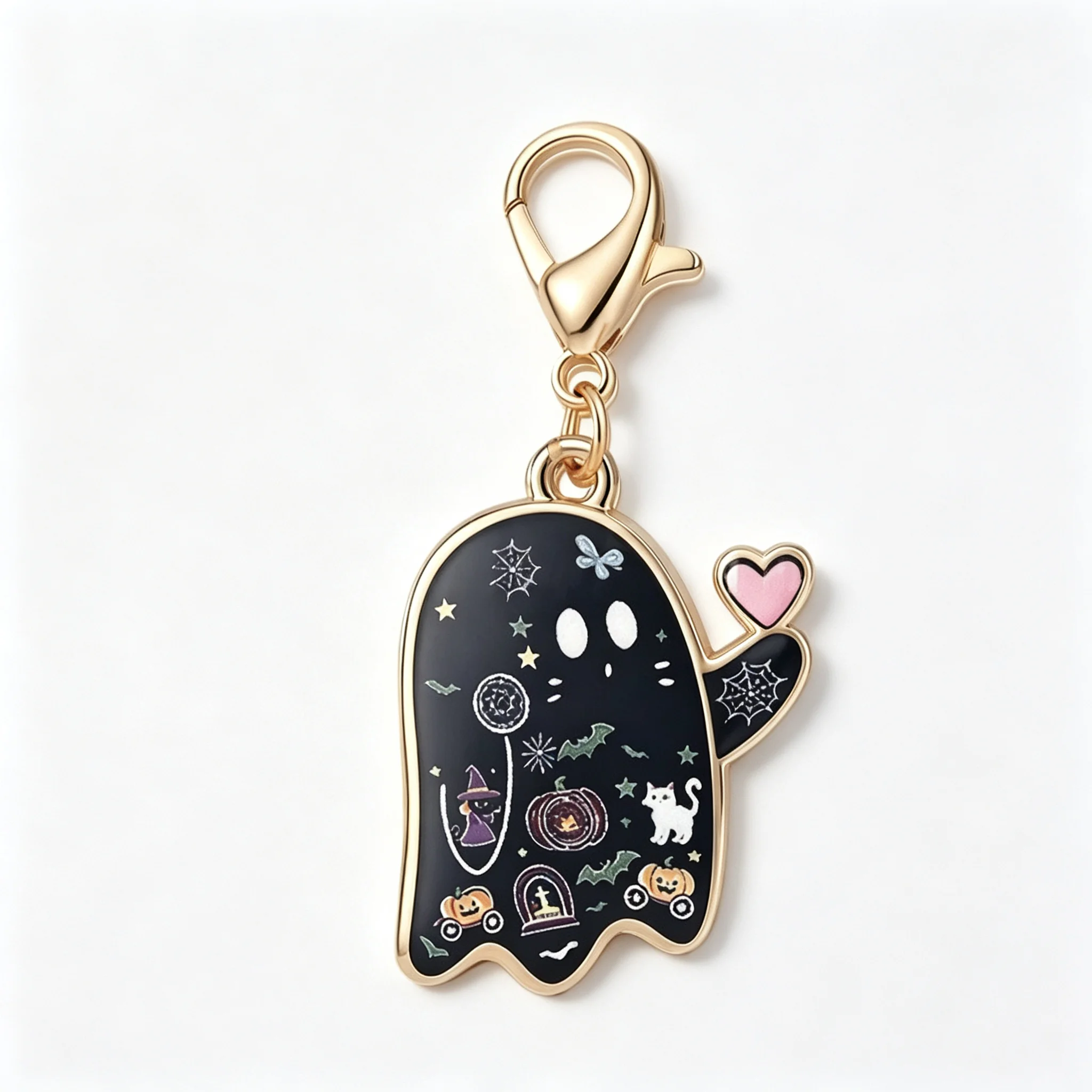 10 Stück niedliche Geister-Emaille-Schlüsselanhänger, Halloween-Charm, Karabinerverschluss, Taschenanhänger, Cartoon-Geist-Schlüsselring, Rucksack-Dekoration, Geschenk – Detail 6