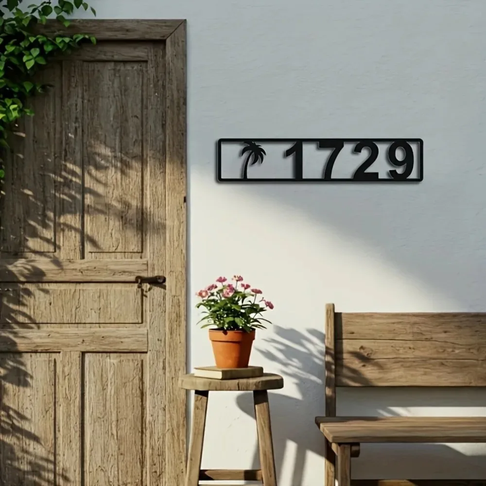 Personalized Plant Silhouette Metal House Number Sign Customizable Modern No Electricity Outdoor Wall Plaque 1pc view 4