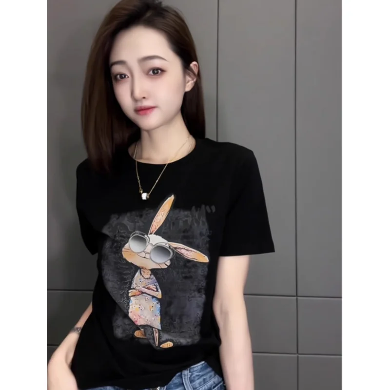 

Женская футболка Ele ort Sve с принтом, дизайном на плечах, летняя, модная, облегающая, из смесового хлопка, удобная, в корейском стиле