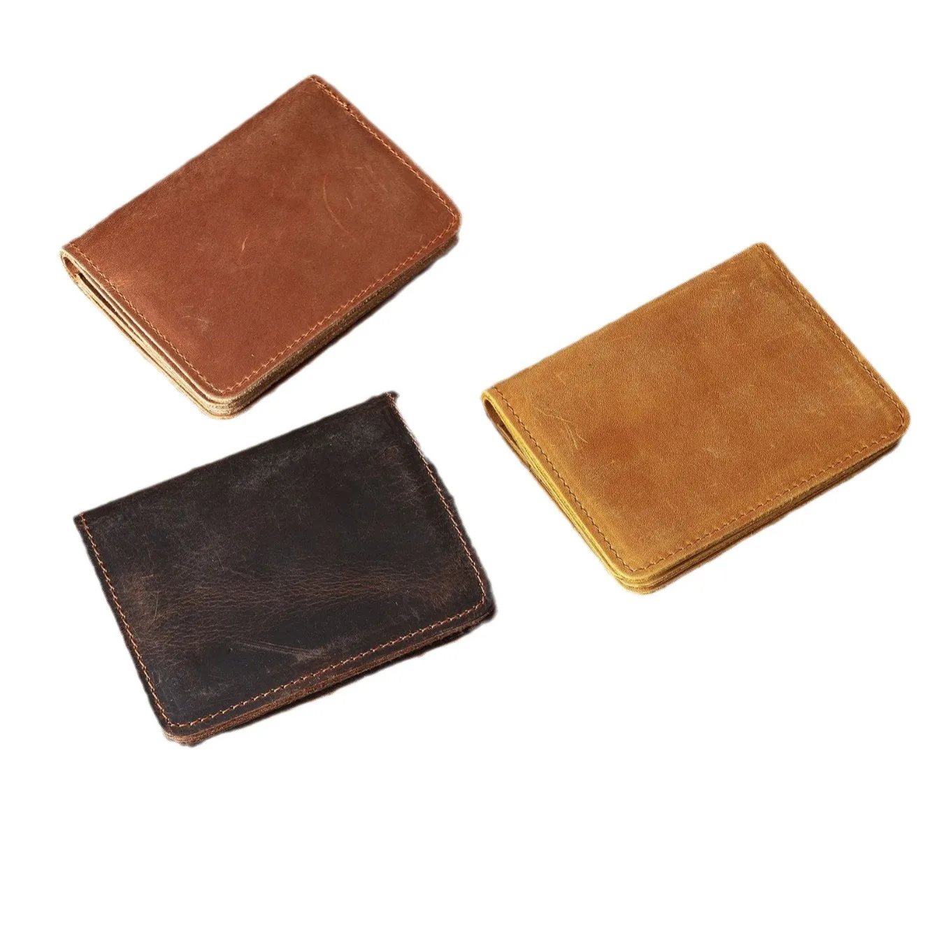 Vintage Men's Wallet Genuine Leather  Credit Card Holder Wallet Short Drivers License 5 Transparent Windows ID Card Cases