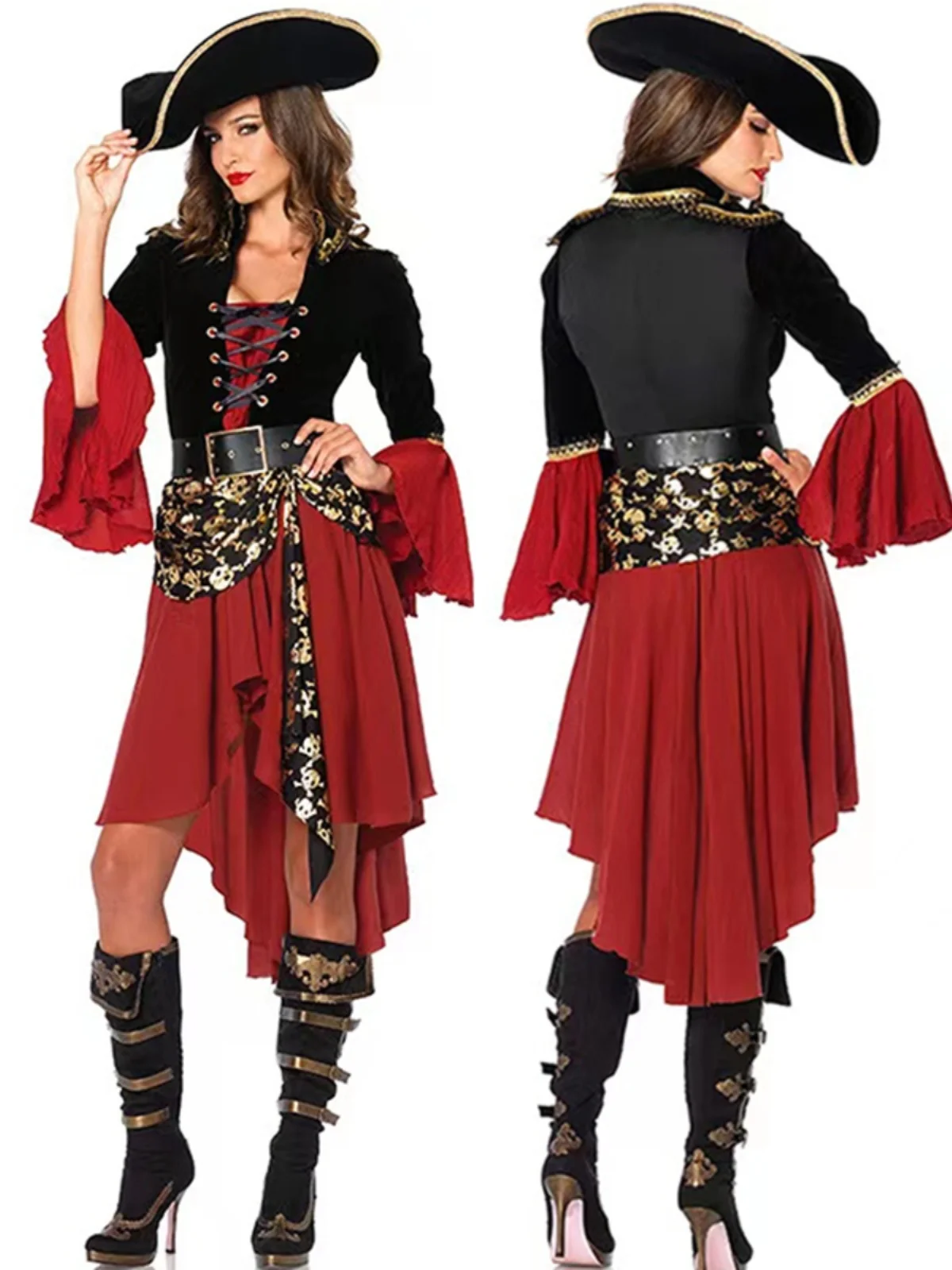 

Adult Women's Pirate Costume Dr loween Game Captain Pirate ip orm Cosplay Clothing Polyester Material Traditional...