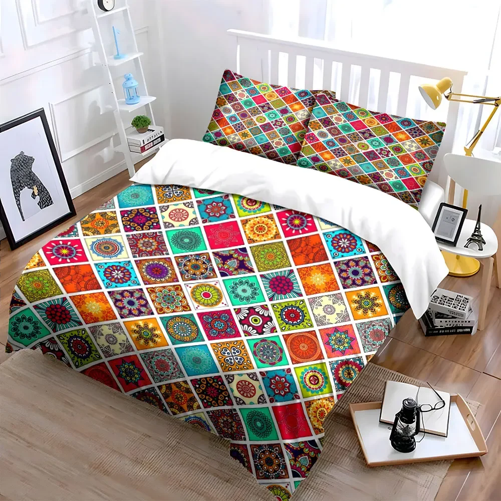 Colorful Mandala Pattern Decor Set Soft Comfortable Duvet Cover Bedding Set Included 1*Duvet Cover & 2*Pillowcases, gift