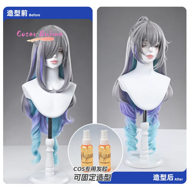 Newly Wig Silver Wolf Cosplay Wig Halloween and Christmas Comic Exhibition Game Honkai: Star Rail Free Cap 90cm length view 4