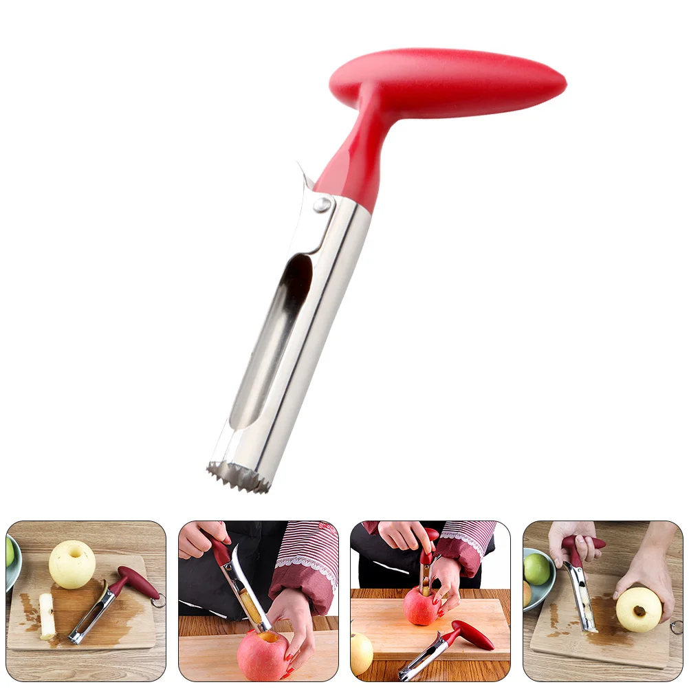 

Stainless Fruit Kitchen Tool Red Spiral Drill Serrated Blade Comfortable Handle Removing Not Rusty Small Size