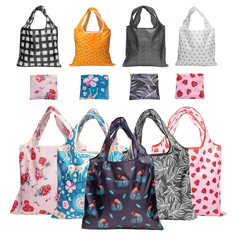 2023 New Floral Print Shopping Bag Foldable Eco-Friendly Tote Handbags for Women Large-capacity Travel Grocery Bag Shopper Bags