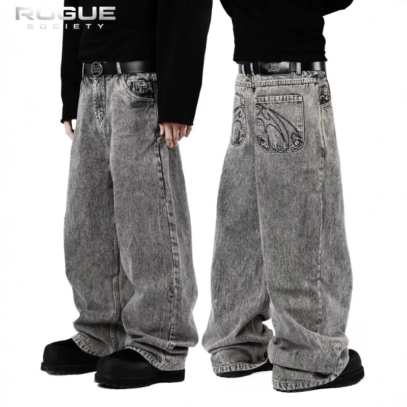 

Korean Retro Streetwear Men Women Jeans Y2K Washed Embroidery HipHop Baggy Pants Harajuku High Street Punk Unisex Summer Clothes