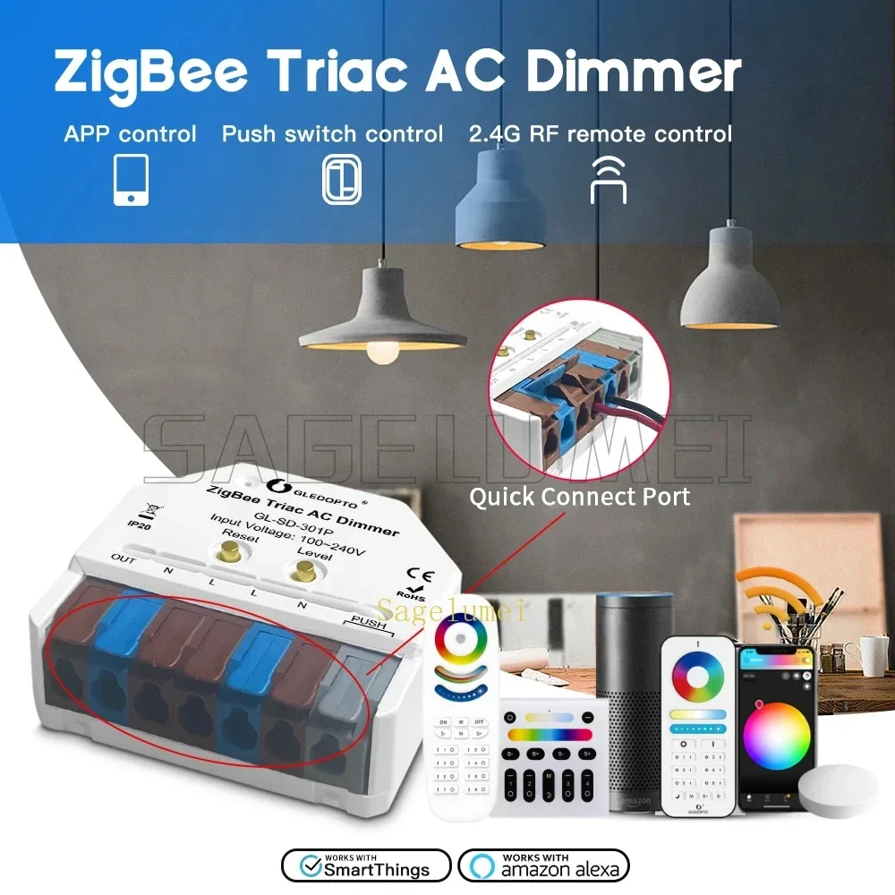 App Voice Control GL-SD-301P ZigBee3.0 Triac AC Dimmer GLEDOPTO Ultra Mini LED Dimmable Push Switch Hu/e Tuya Alexa SmartThings