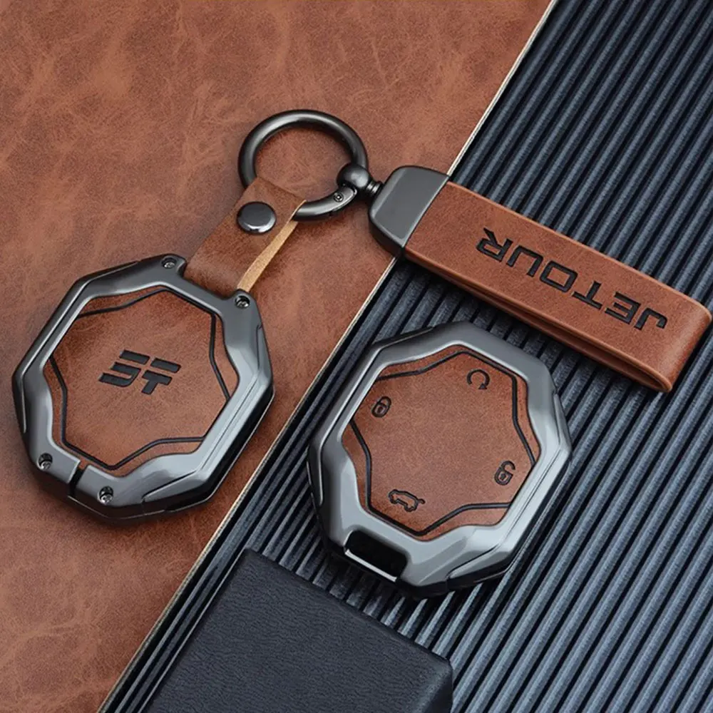 Chery Jetour Traveller Jetour T2 Turn Keychain Leather Alloy Car Keys Accessories Key Holder Case Interior Automobiles Parts