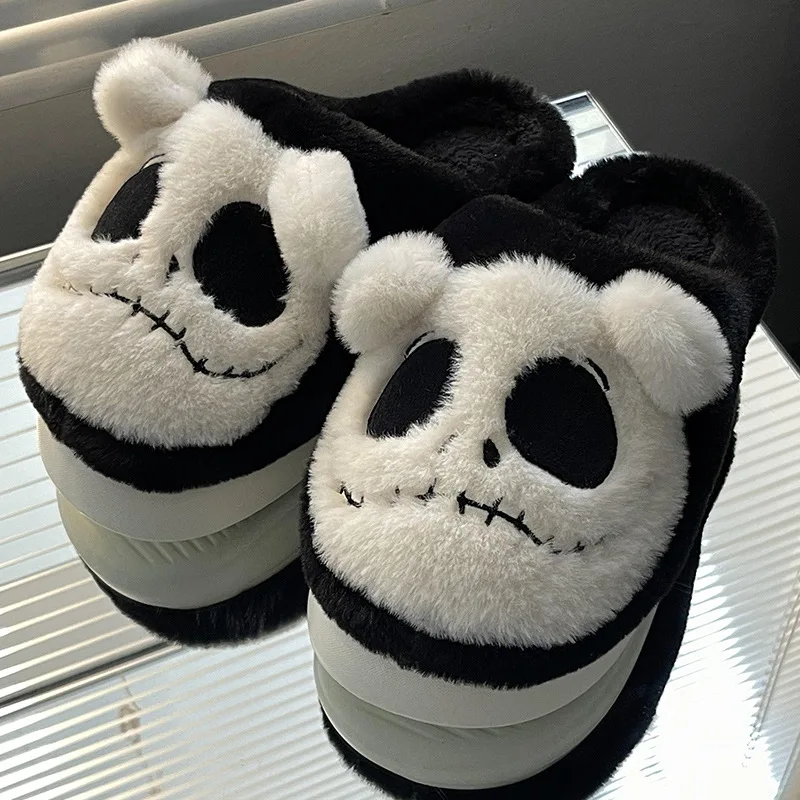 

Fashion Skull Head Cotton Slippers Woman Men Winter Home Floor Shoes Warm Faux Thick Sole Couples Indoor Slipper Funny Footwear