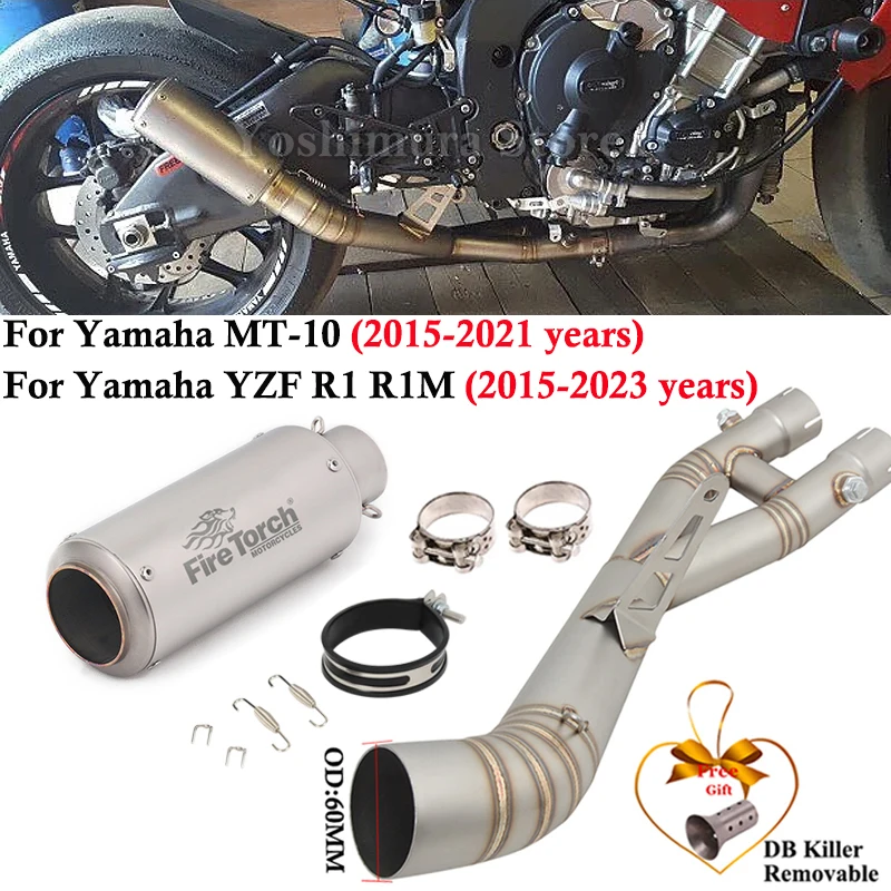 

Slip On For Yamaha MT-10 MT10 YZF R1 R1M 2015 - 2023 Motorcycle Exhaust Escape Mid Link Pipe Carbon Fiber 60mm Muffler DB Killer