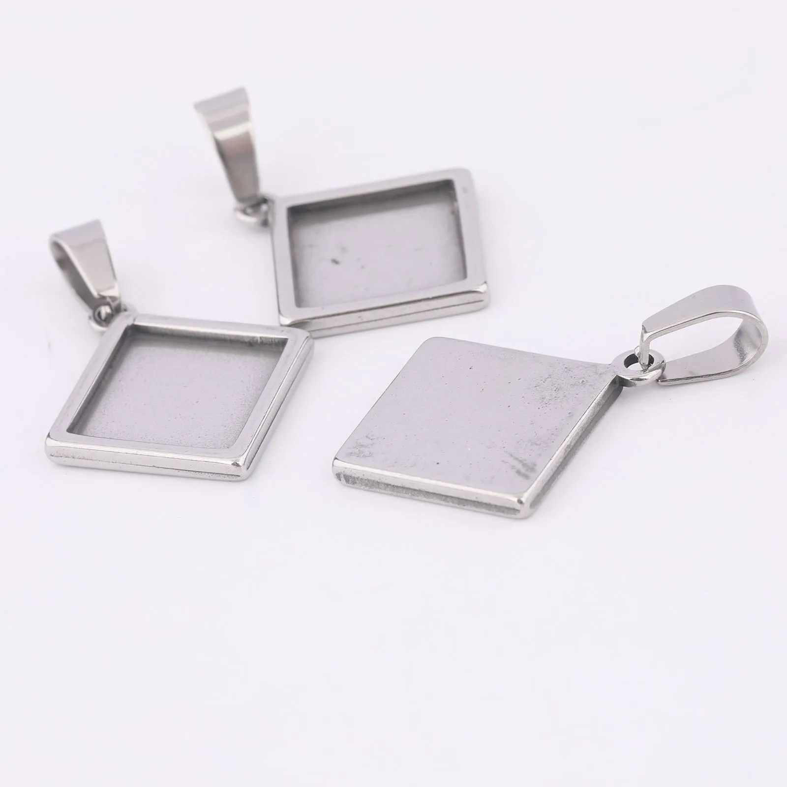 

10pcs Stainless Steel Fit 12mm Square Cabochon Base Settings Diy Pendant Bezel Trays For Jewelry Making Supplies