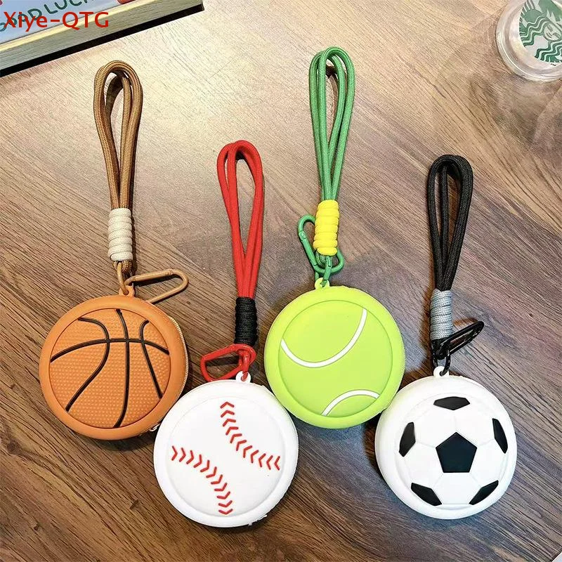 1PC Earphone Case Cartoon Sporty Storage Bag Basketball Football Keychain Coin Purse Volleyball Baseball Key Ring Wallet