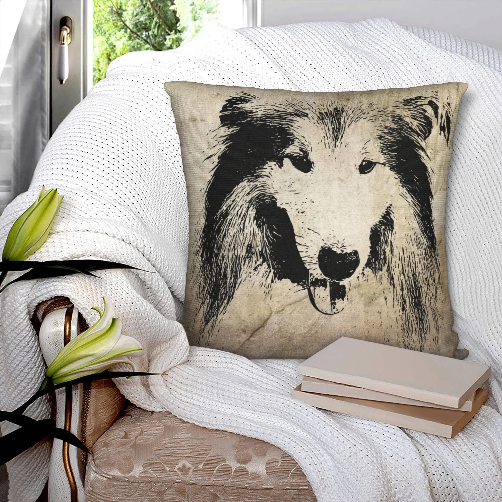 Luxury Kawai Pet Collie Dog Cushion Cover Polyester Animal Pillow Case Decoration