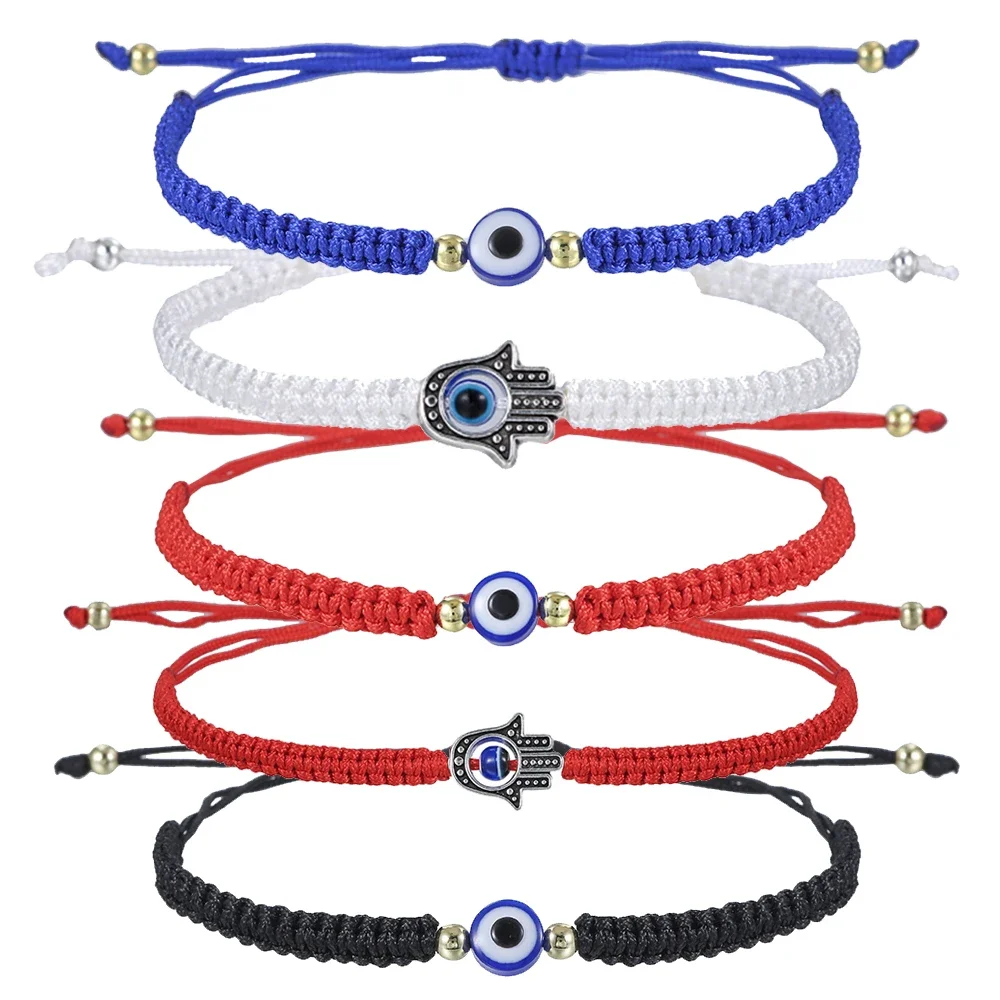 

New Prayer Hand of Fatima Evil Eye Braiding Bracelet Red Black Blue Color Nylon Thread Lucky Couple Bracelet Jewelry Men Women