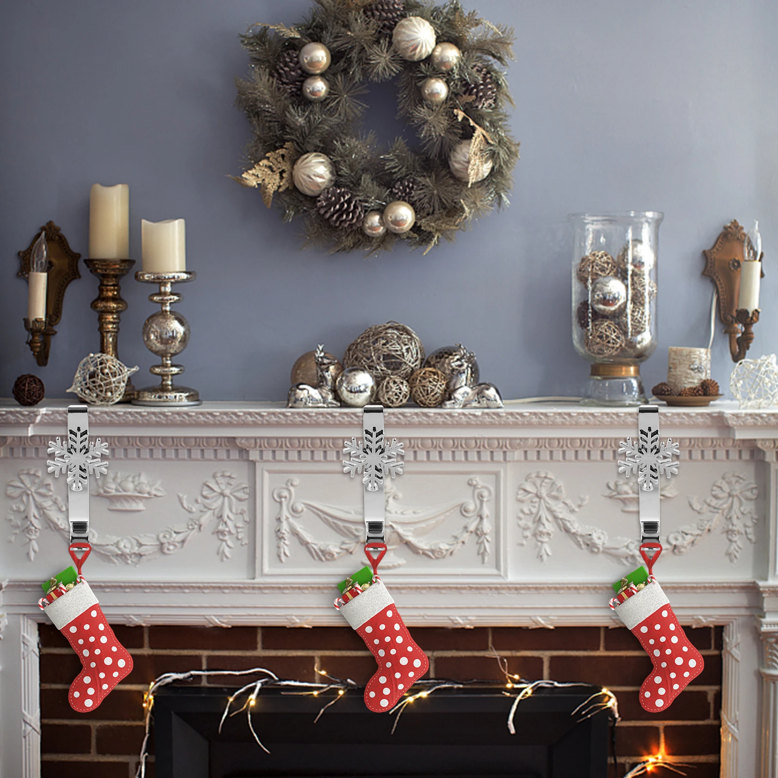 

Christmas Stocking Hanging Hook Iron Art Vintage Fireplace Hook Strong Xmas Mantel Holder Decorative Stocking Hanger Xmas Decor