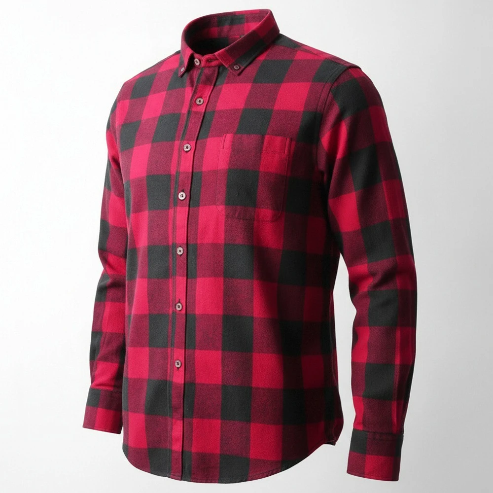 

Men's Contrast Color Plaid Print Long Sleeve Cotton Shirt, Spring/Fall Fashion Outerwear For Male, Slim-fit Thick Flannel Shirts