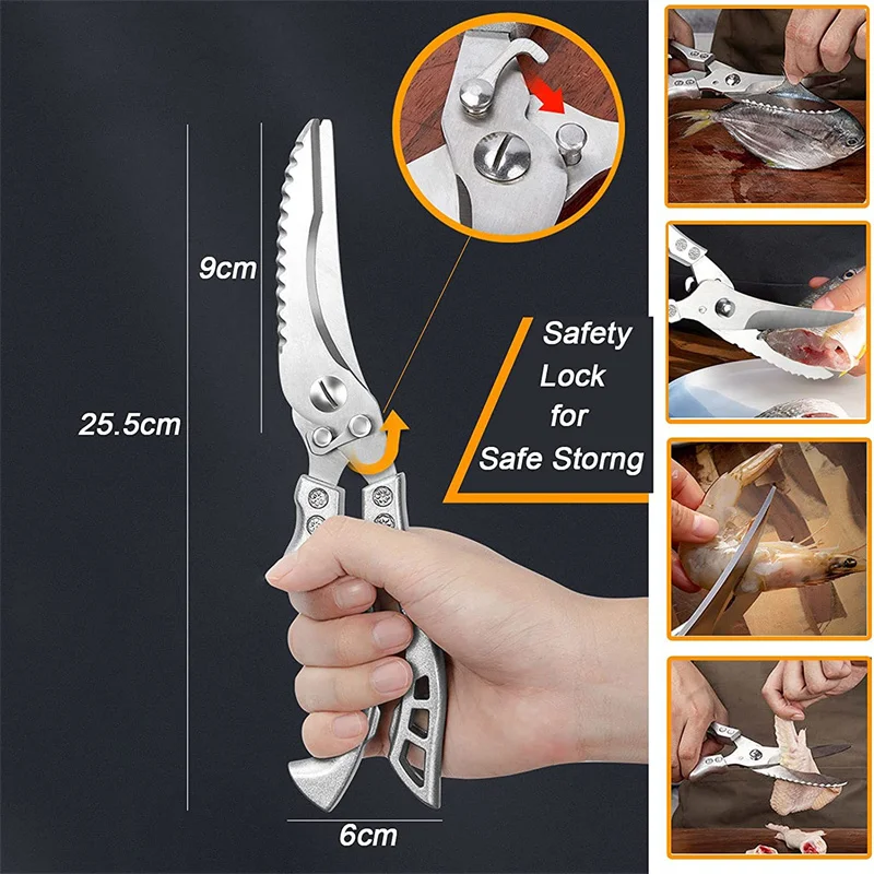 Upgrade Multi-Purpose Kitchen Scissors Chicken Bone Scissors Fish Killing Stainless Steel Cook Sharp Scissors Knife Kitchen Tool