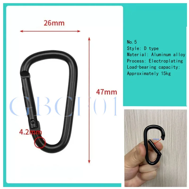 Black Aluminum Alloy Carabiner D-Shape Quick Link Snap Hook Keychain for Outdoor Backpack Gear Size M4 M5 M6 M7 M8 M10
