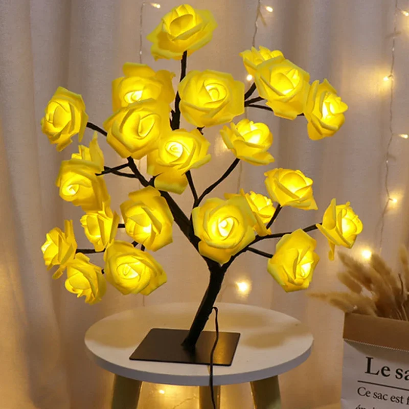 LED Rose fleur lampe de Table USB arbre de noël fée lumières veilleuses maison fête mariage chambre décoration fête des mères cadeau