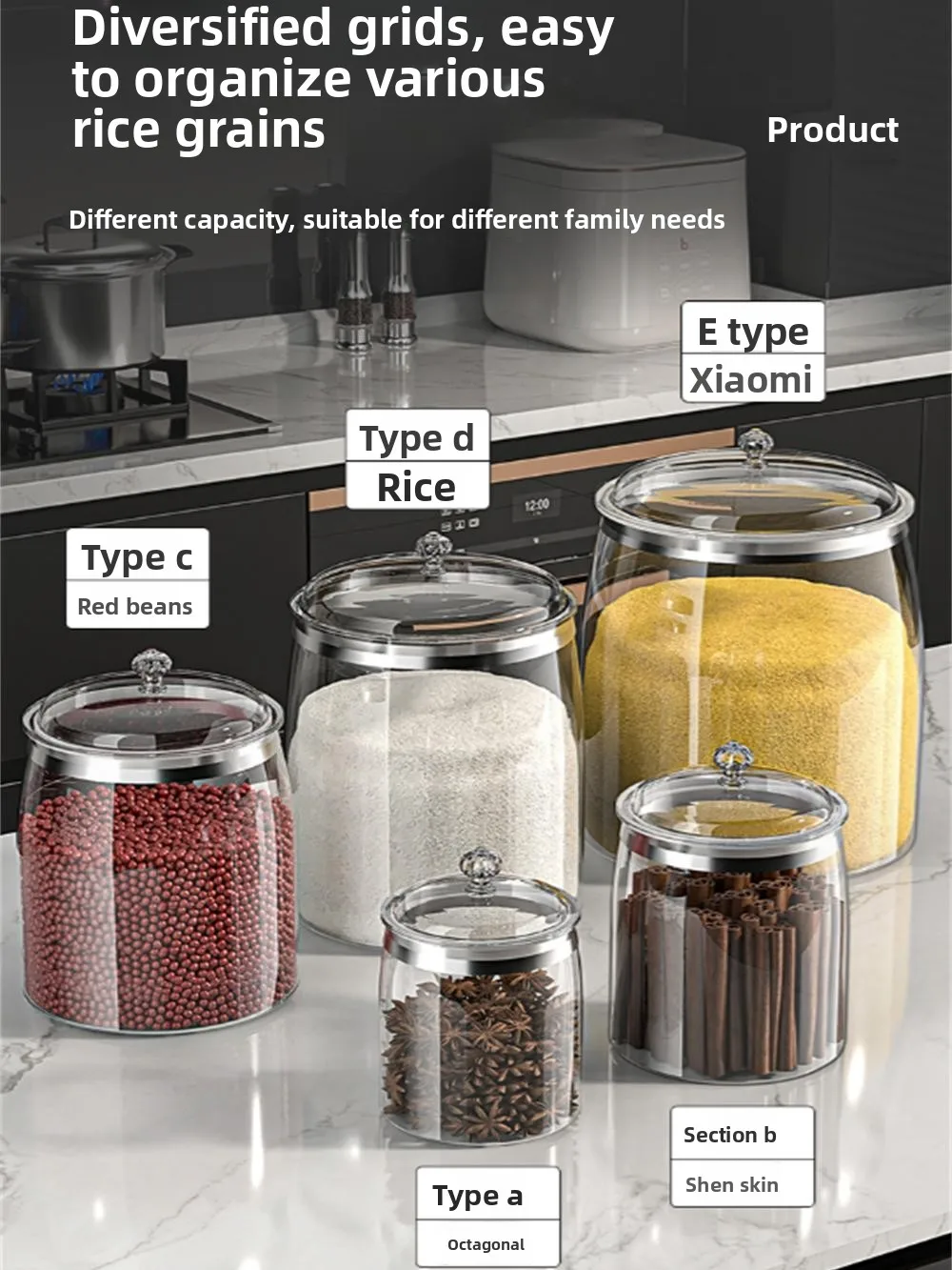 Thickened Plastic Food Grade Large Capacity Transparent Storage Box Rice Buckets Dry Goods Storage Canister Kitchen Storage