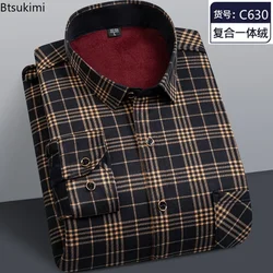 Flannel Men Shirt 2024 Autumn Winter Male Long Sleeve Plaid Shirt Thick Fleece Lined Soft Casual Flannel Warm Dress Shirt Male