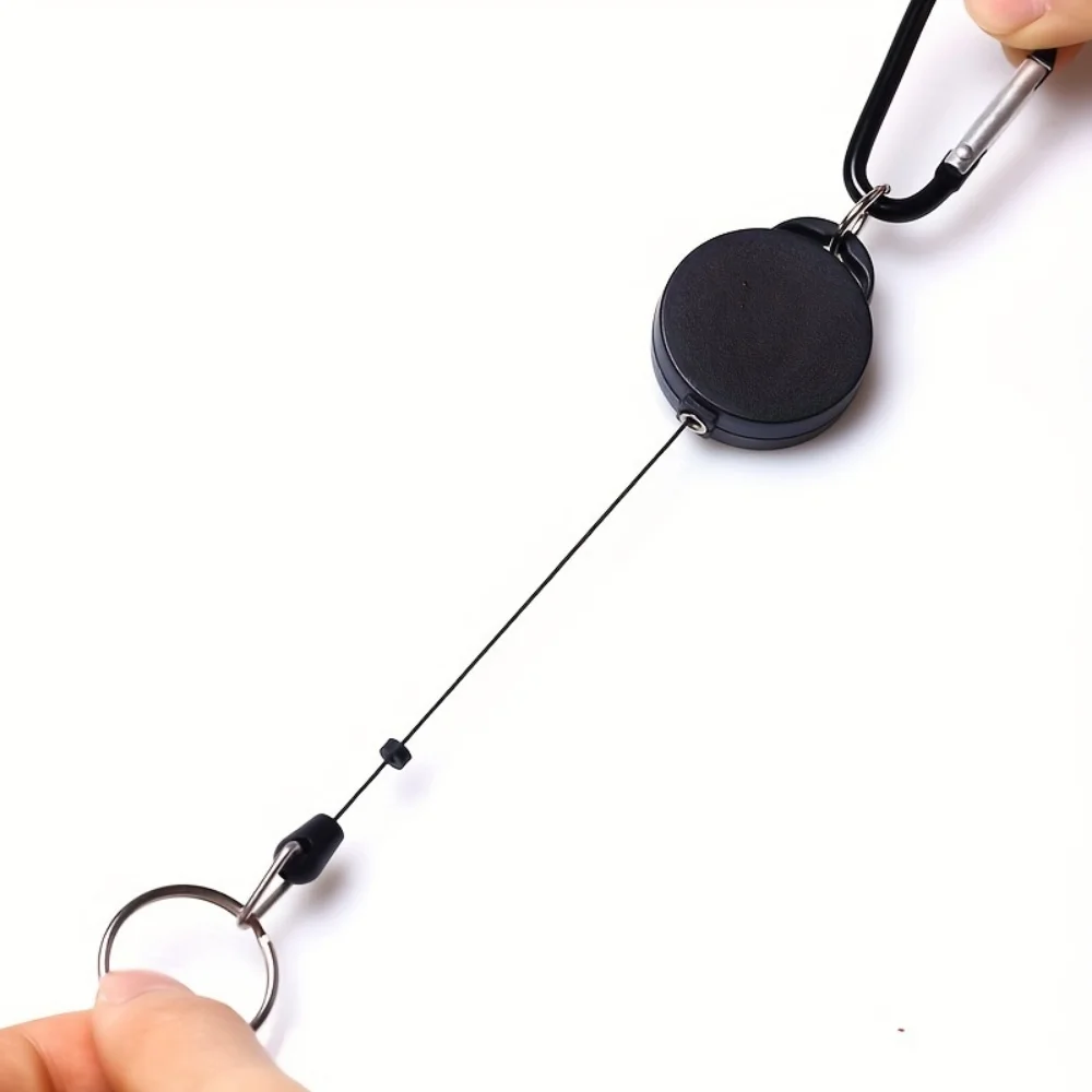 1/2 piece black men's high elasticity stretchable anti loss keychain, outdoor easy to pull rope recycling device