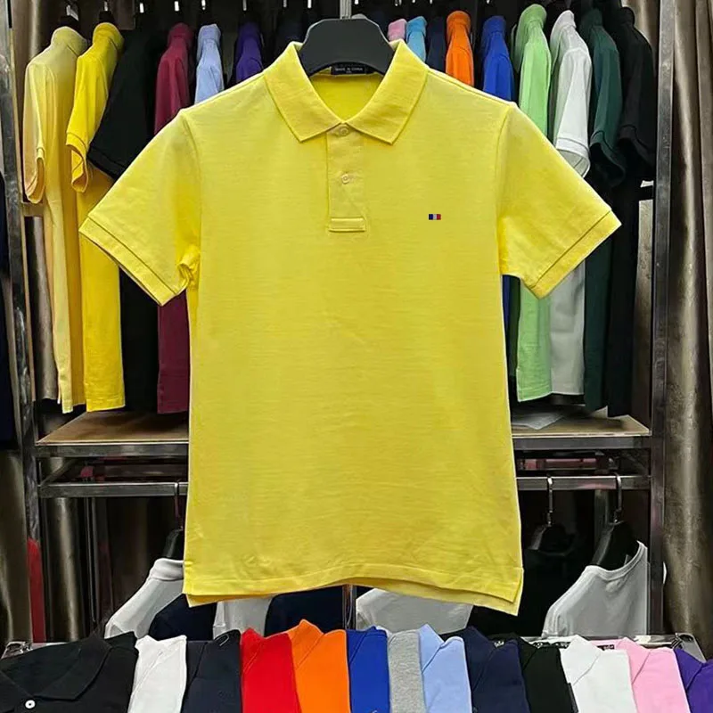 Summer New Mens 100% Cotton Short Sleeve Polos Shirts Casual Lapel Top Fashion Male Mesh Polo Shirt Organic cotton T-Shirts