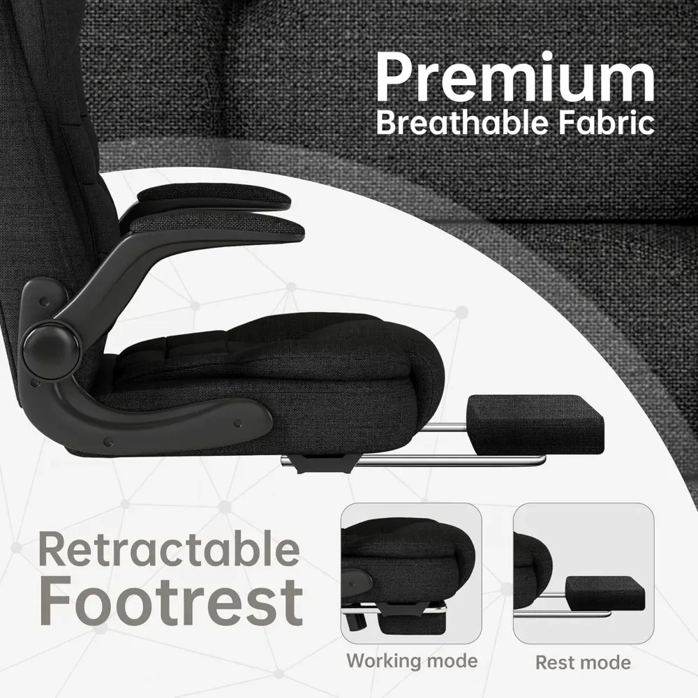 كرسي مهام مكتب من القماش - كرسي مكتب مريح للكمبيوتر - كراسي تنفيذية عالية الظهر قابلة للتعديل مع مسند للقدمين، 360 درجة °