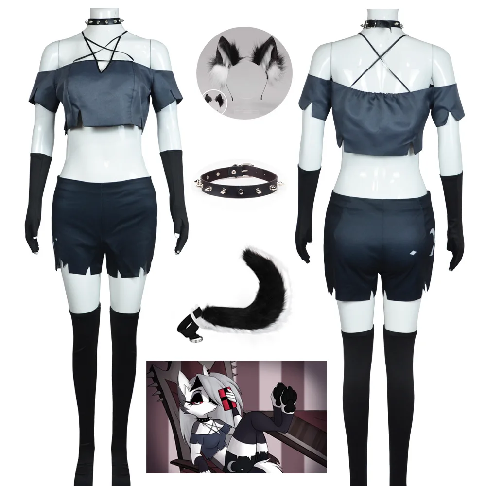

Anime Loona Cosplay Costume Clothes Uniform Cosplay Hazbin Felhunter Shorts Loona Halloween Party Woman Black Outfit Cosplay